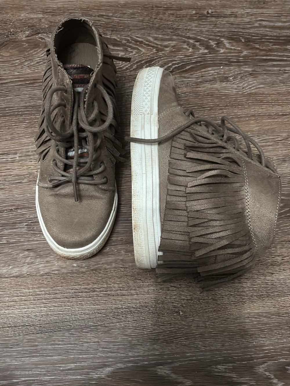 Steve Madden Taupe Fringe High-Top Sneakers